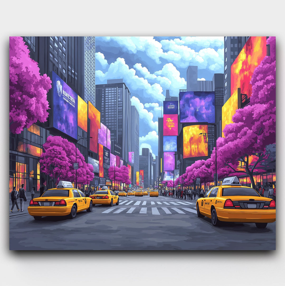 Vivid Streets of New York paint by numbers kit of Times Square with neon billboards and yellow taxis