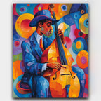 Strings of Passion cubist paint by numbers kit of a soulful musician in abstract forms and vivid hues