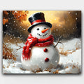 Carrot Nose paint by numbers kit of a cheerful snowman with a red scarf and carrot nose in a snowy field