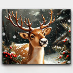 Herald of Christmas paint by numbers kit of an elegant reindeer standing in a snowy winter forest