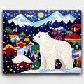 Polar Wonderland Christmas paint by numbers kit of a cheerful polar bear in a festive holiday village