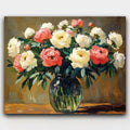 Peony Elegance paint by numbers kit of pink peonies and white roses in a soft impressionistic style