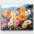 Fields of Joy wildflower paint by numbers kit of daisies, poppies and lavender under a clear sky
