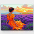 Fields of Tranquility paint by numbers kit of endless violet lavender fields at a golden sunset