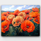 Fields of Fire paint by numbers kit of a glowing red poppy field under a bright summer sky
