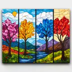 Seasons of Glass stained glass style paint by numbers kit showing spring, summer, fall and winter