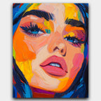 Chromatic Diva pop art paint by numbers kit of a confident close-up portrait in vibrant neon tones