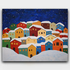 Bright Nights paint by numbers kit of glowing houses in a snowy holiday village under a starry sky