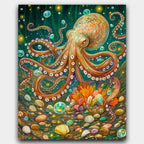 Guardian of the Ocean paint by numbers kit of a vivid octopus with swirling tentacles among coral and shells
