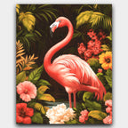 Graceful Pink paint by numbers kit of a pink flamingo among tropical blooms and lush greenery
