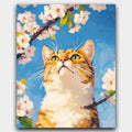 Cat's Perspective paint by numbers kit of a tabby cat gazing up through cherry blossoms at a blue sky