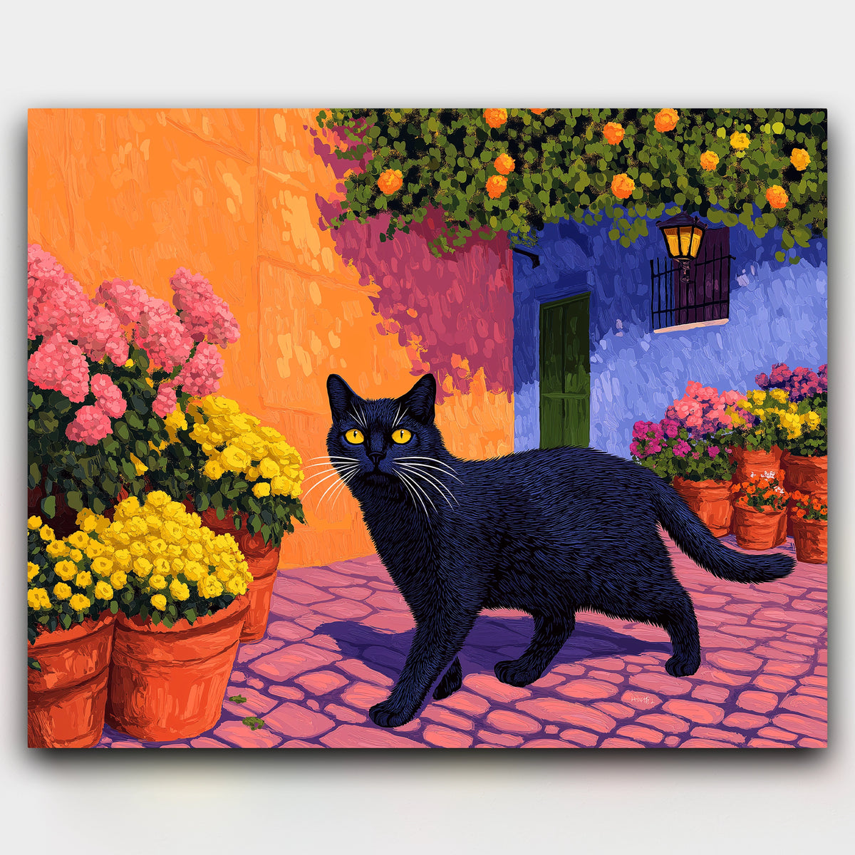 Black Cat in a Vibrant Alley