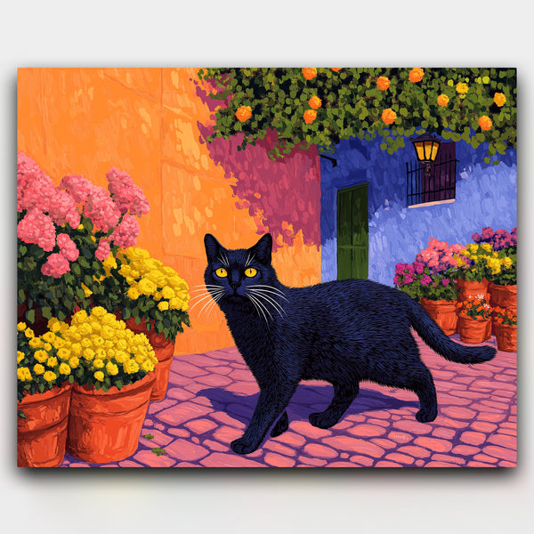 Black Cat in a Vibrant Alley