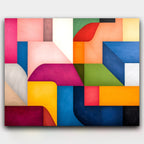 Geometric Dance abstract paint by numbers kit of bold curves and sharp shapes in earthy tones and neon