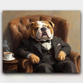 Bulldog's Boardroom Break paint by numbers kit of a dapper bulldog sipping tea in a regal armchair
