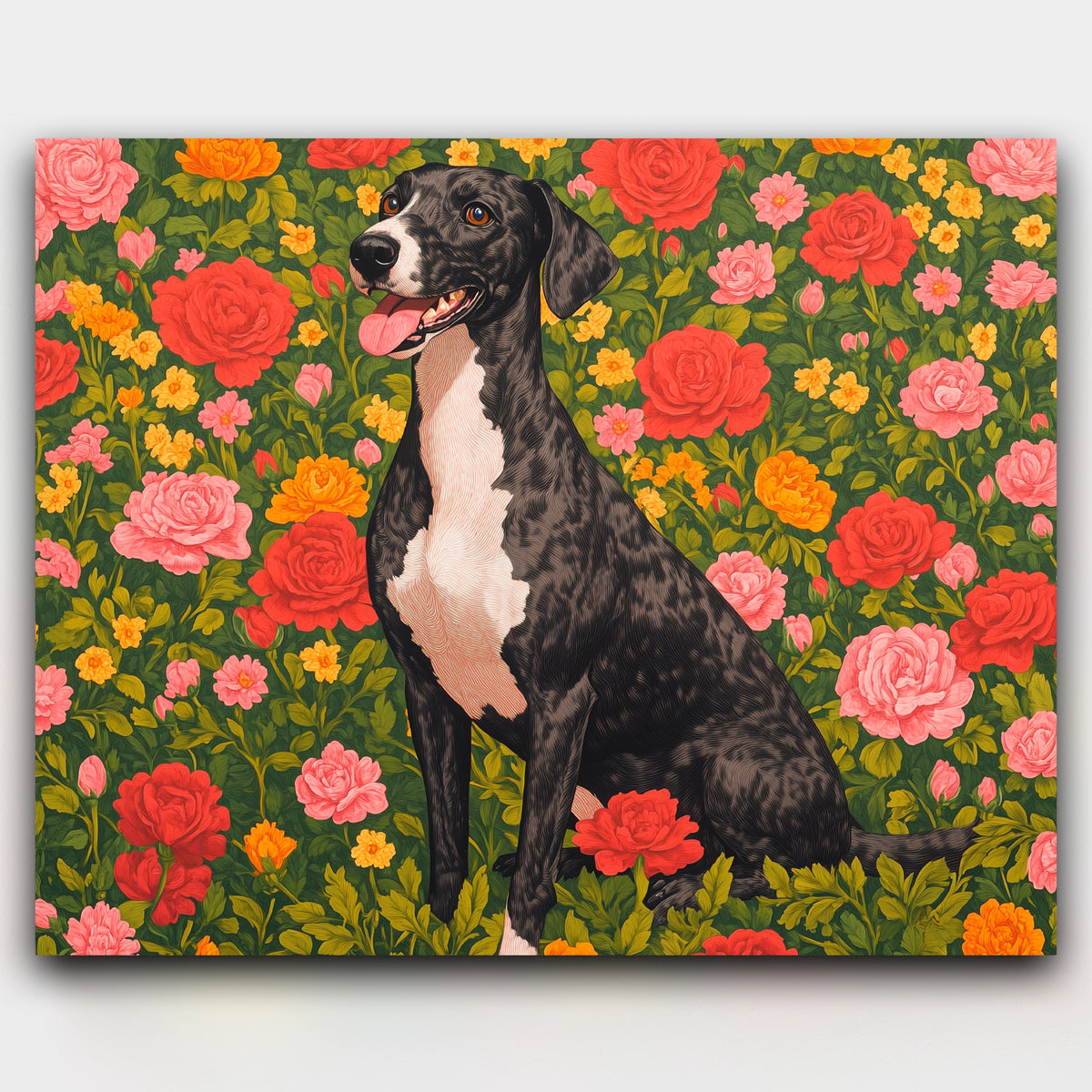 Greyhound in a Rose Garden