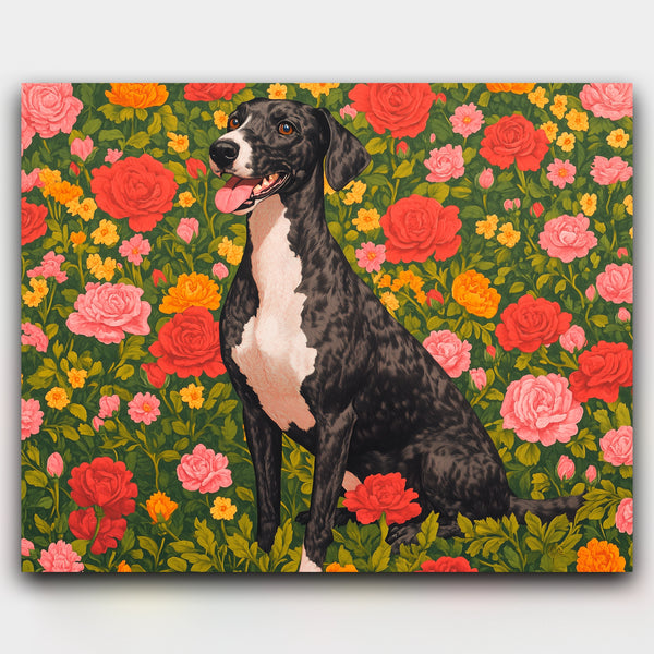 Greyhound in a Rose Garden