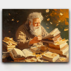 Wisdom in the Autumn Breeze paint by numbers kit of a wise elder reading ancient texts among swirling leaves