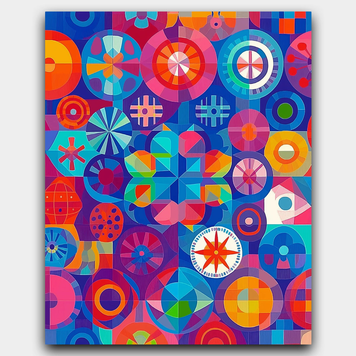 Circular Universe paint by numbers kit of a playful mandala of vibrant shapes and surreal faces