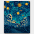 Stars, Sparks, and Stone paint by numbers kit of carved presidential faces lit by night fireworks