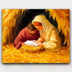 Christmas Miracle Scene paint by numbers kit of the Nativity with Mary and Joseph on a glowing holy night