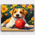 Bright Ball, Brighter Smile paint by numbers kit of a playful Jack Russell with a bright red ball