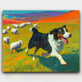 Happy Herding Dog paint by numbers kit of a border collie herding sheep across green countryside