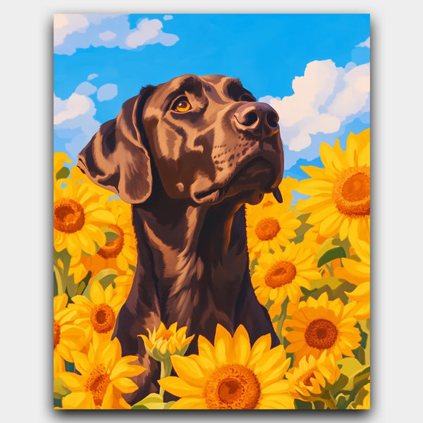 Regal Lab Among Sunflowers