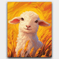Easter Lamb paint by numbers kit of a white lamb with a golden halo in a glowing wheat field
