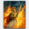 Flaming Warrior paint by numbers kit of Ares, Greek god of war, in a crimson cape surrounded by fire