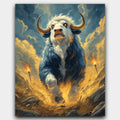Fury of the Mythic paint by numbers kit of a raging Minotaur with glowing red eyes emerging from shadow