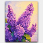 Lilac Symphony paint by numbers kit of a purple spring bouquet on a dreamy pastel backdrop