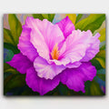 Royal Violet paint by numbers kit of a violet and white orchid against a pastel jungle scene