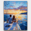 Seaside Romance paint by numbers kit of a yacht on the water in a dreamy, romantic sunset scene