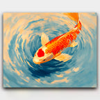 Golden Koi paint by numbers kit of a golden koi fish swimming through luminous pastel ripples