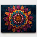 Cosmic Bloom paint by numbers kit of a paisley-inspired mandala in teal, magenta and gold