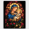 Mother of Light paint by numbers kit of a stained glass style Madonna and Child in red, blue and gold