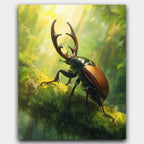 Majestic Stag Beetle paint by numbers kit of a stag beetle on the forest floor in natural sunlight