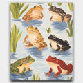 Amphibian Symphony paint by numbers kit of colorful frogs in a pond with lush water plants