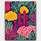 Vivid Coral Symphony paint by numbers kit of a coral reef with red tube corals and yellow brain corals
