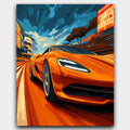 Speed and Style paint by numbers kit of an orange car racing down a futuristic neon-lit highway