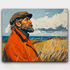 Mariner’s Solitude paint by numbers kit of a lone figure on a northern coast with grassland and sea