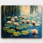Lilies Decorations paint by numbers kit of Monet-style water lilies blooming on a peaceful pond