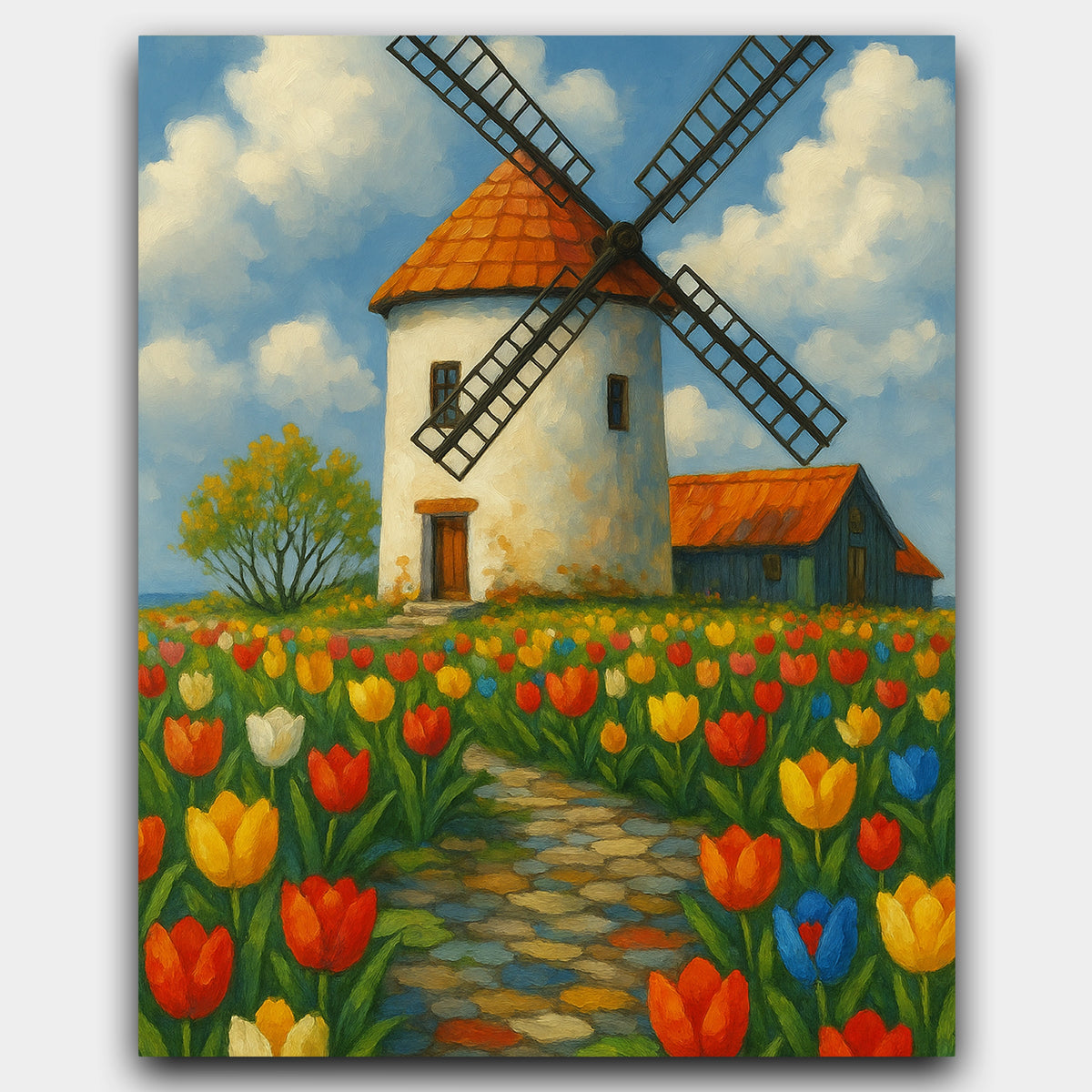 Mill with tulips
