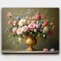 Golden Elegance of Nature paint by numbers kit of a baroque-style floral bouquet in a golden vase