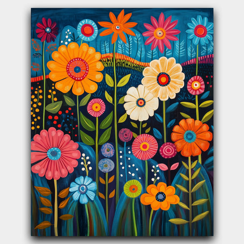 Carnival of Wild Blooms paint by numbers kit of oversized meadow flowers in bold, joyful colors