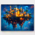Floating Kingdom paint by numbers kit of a dreamy floating city glowing with soft lights