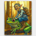 Frog Rider paint by numbers kit of a whimsical frog rider in psychedelic cartoon colors