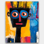 Unspoken paint by numbers kit of an abstract design with primitive symbols in bright contrasting colors
