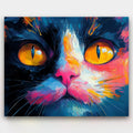 Colorful Cat Face paint by numbers kit of a neon-colored cat portrait with bold brushstrokes